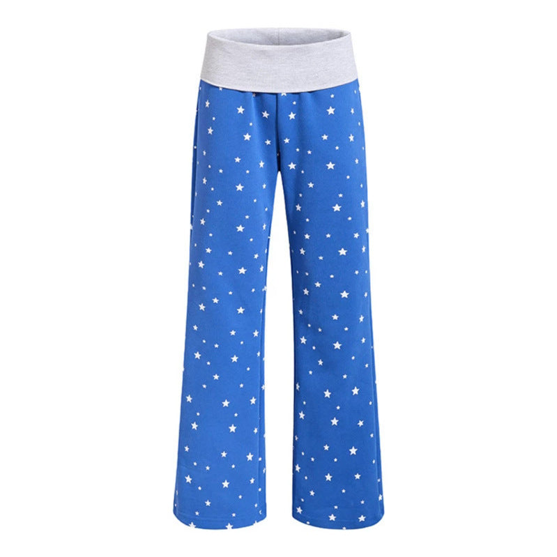 Damen Lounge-Hose mit weitem Bein, hohem Rippbund und Sternenprint Shop Nory