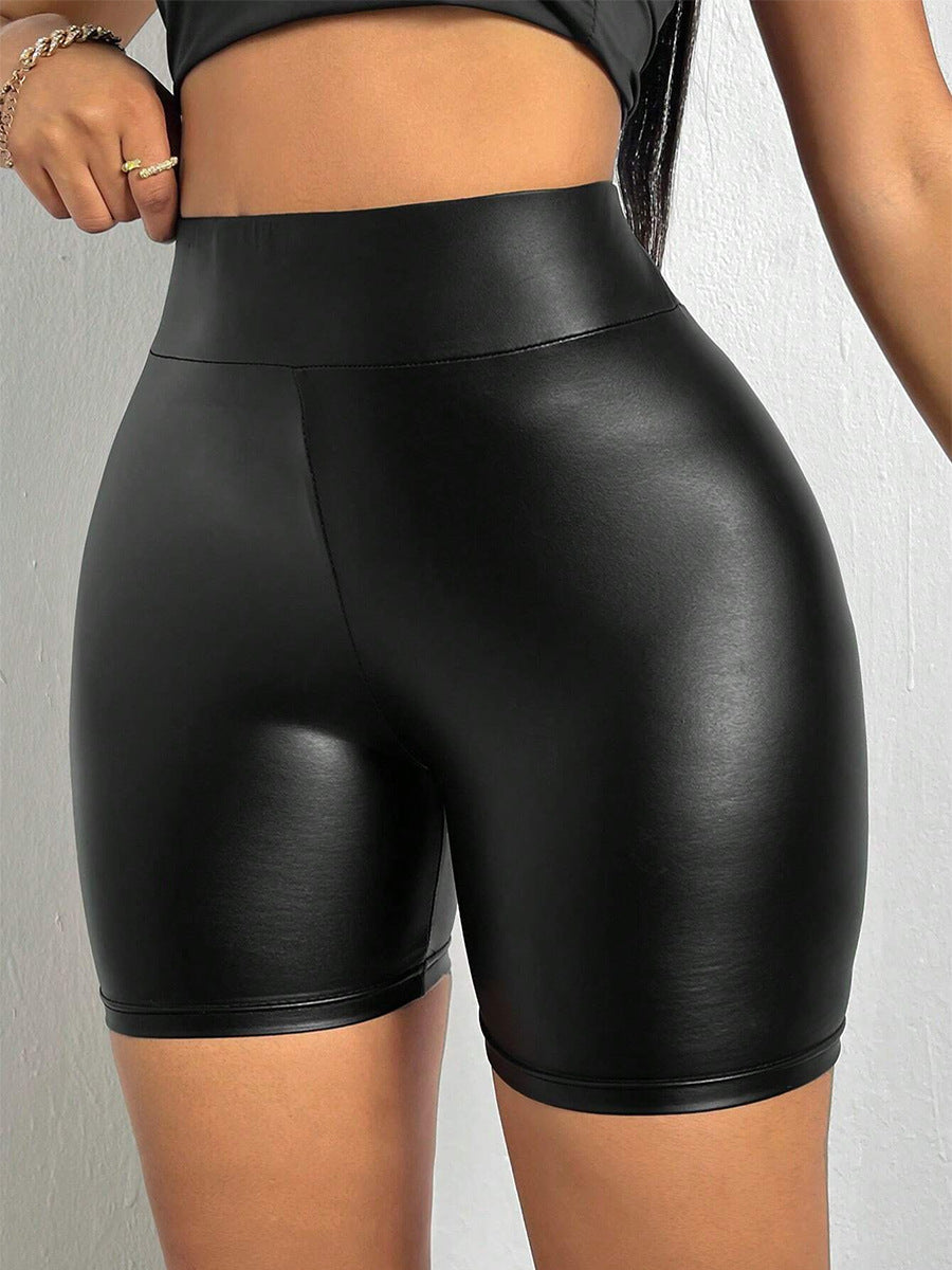 Damen Hochgezogene Kunstleder Shorts