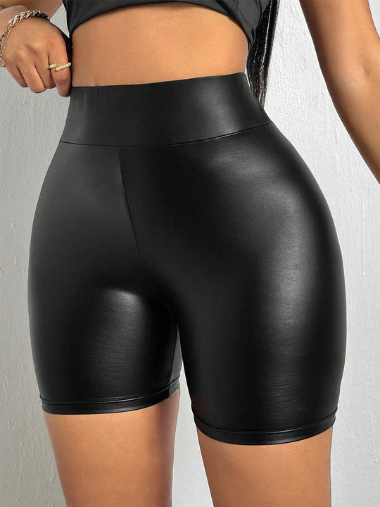 Damen Hochgezogene Kunstleder Shorts