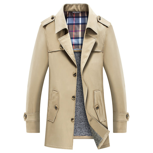 Herren Moderner Kurzmantel im Trench-Look mit kariertem Innenfutter und Utility-Taschen Shop Nory