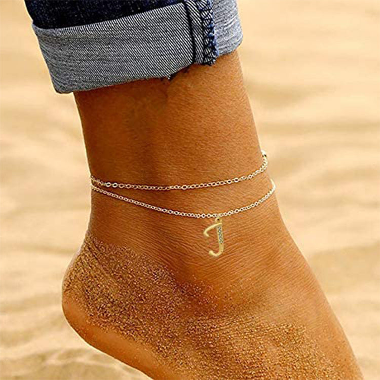 Damen Fußkettchen mit personalisiertem Initial-Anhänger und eleganter Gliederkette Shop Nory