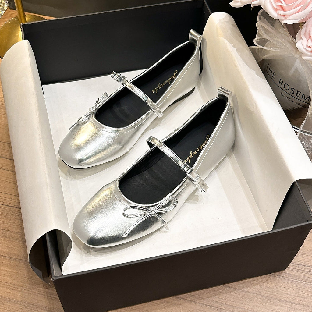 Damen Ballerinas mit schimmerndem Obermaterial und verspieltem Schleifendetail