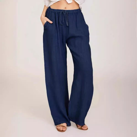 Damen luftige Palazzo-Hose mit Tunnelzugbund, elastischem Taillenabschluss und seitlichen Eingrifftaschen Shop Nory