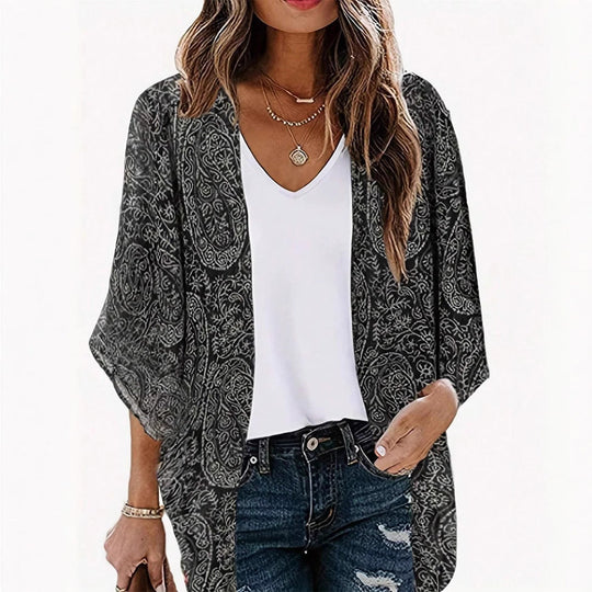 Damen Kimono-Jacke mit trendigem Muster und lockerem Schnitt