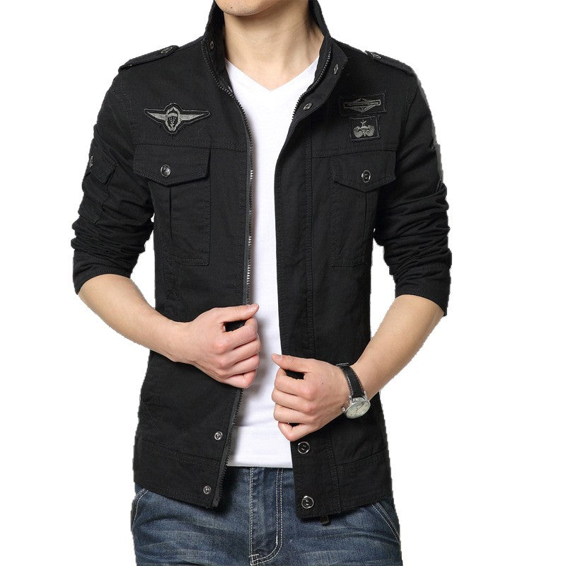 Herren Militärinspirierte Canvas-Fieldjacke mit Mehrfach-Taschen und Stehkragen Shop Nory