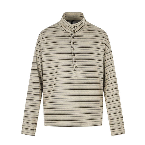 Herren Feines Streifen-Henley mit hohem Stehkragen, durchgehender Knopfleiste und kastigem Schnitt Shop Nory