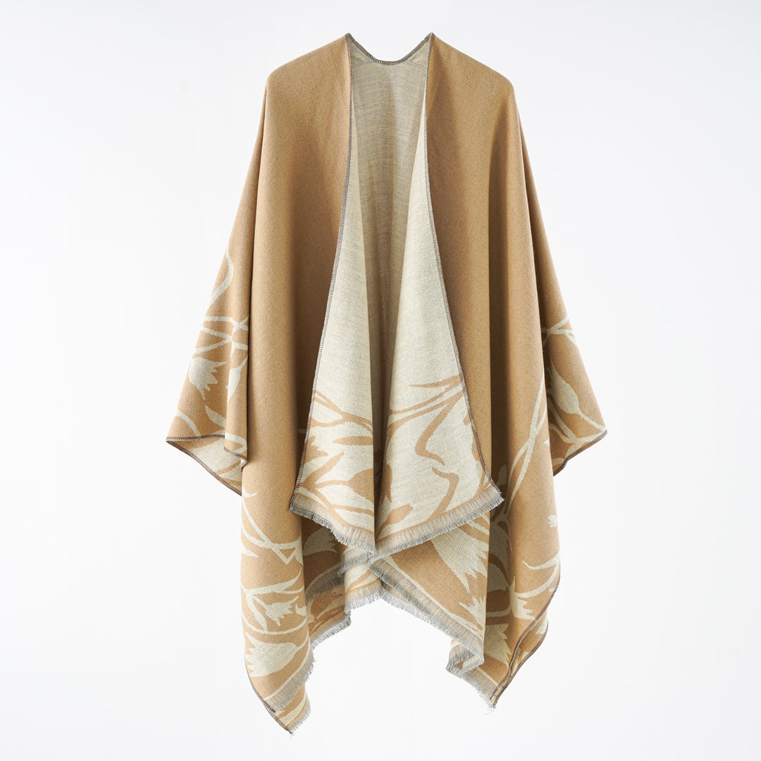 Damen Wendbarer Oversize-Capeponcho aus Wollmix mit floraler Jacquardwebung Shop Nory