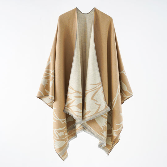 Damen Wendbarer Oversize-Capeponcho aus Wollmix mit floraler Jacquardwebung Shop Nory