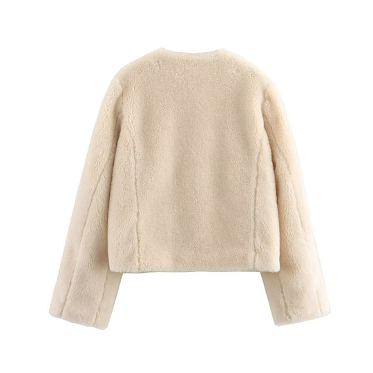 Damen Kurz geschnittene Teddyjacke mit Knebelverschlüssen und aufgesetzten Taschen Shop Nory