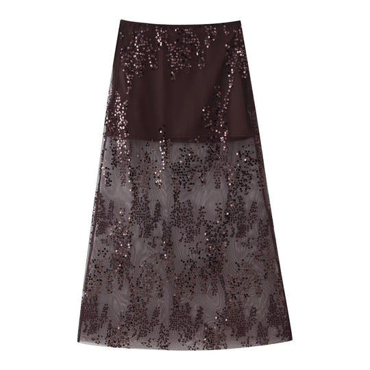 Damen Maxirock aus Tüll mit Paillettenbesatz und innenliegendem Mini-Futter Shop Nory