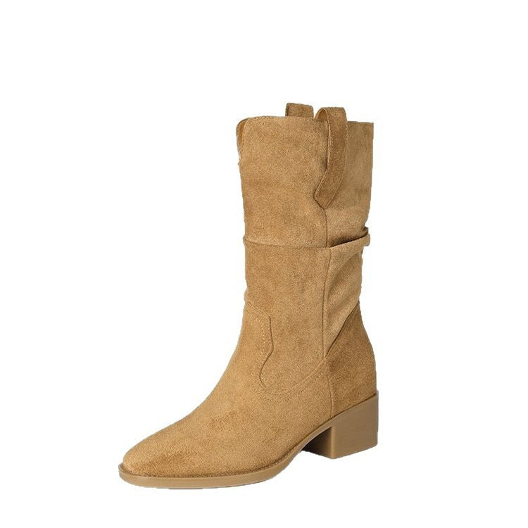 Damen Rauleder Stiefeletten mit lässigem Falten-Design Shopnory