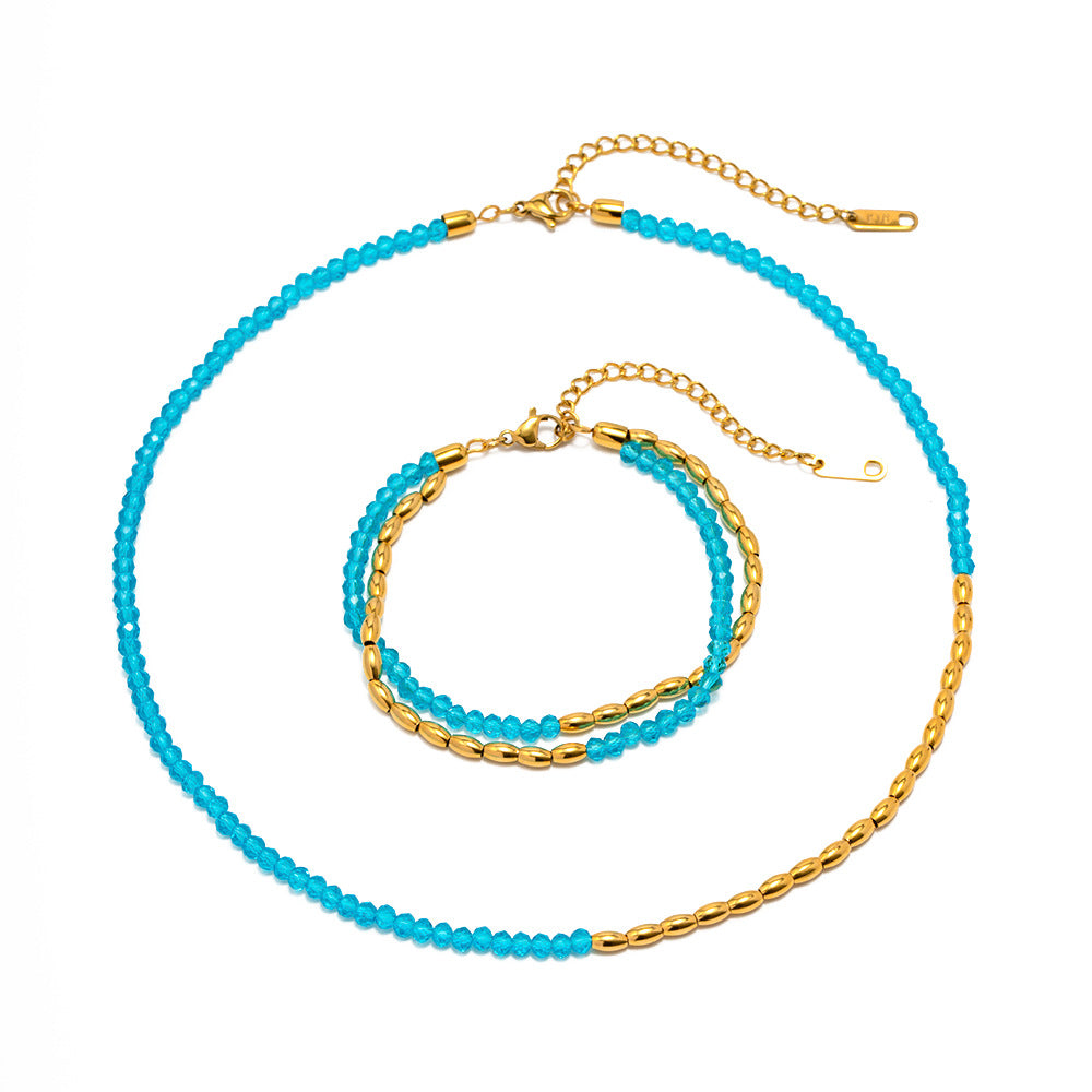 Damen Halskette mit bunten Kristallen und elegantem Edelstahl-Design Shop Nory