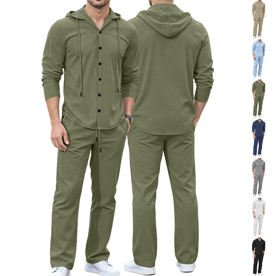 Herren Lässiges Knopf‑Hoodie Lounge‑Set aus Jersey mit Kordelzug und Komfort‑Jogger Shop Nory