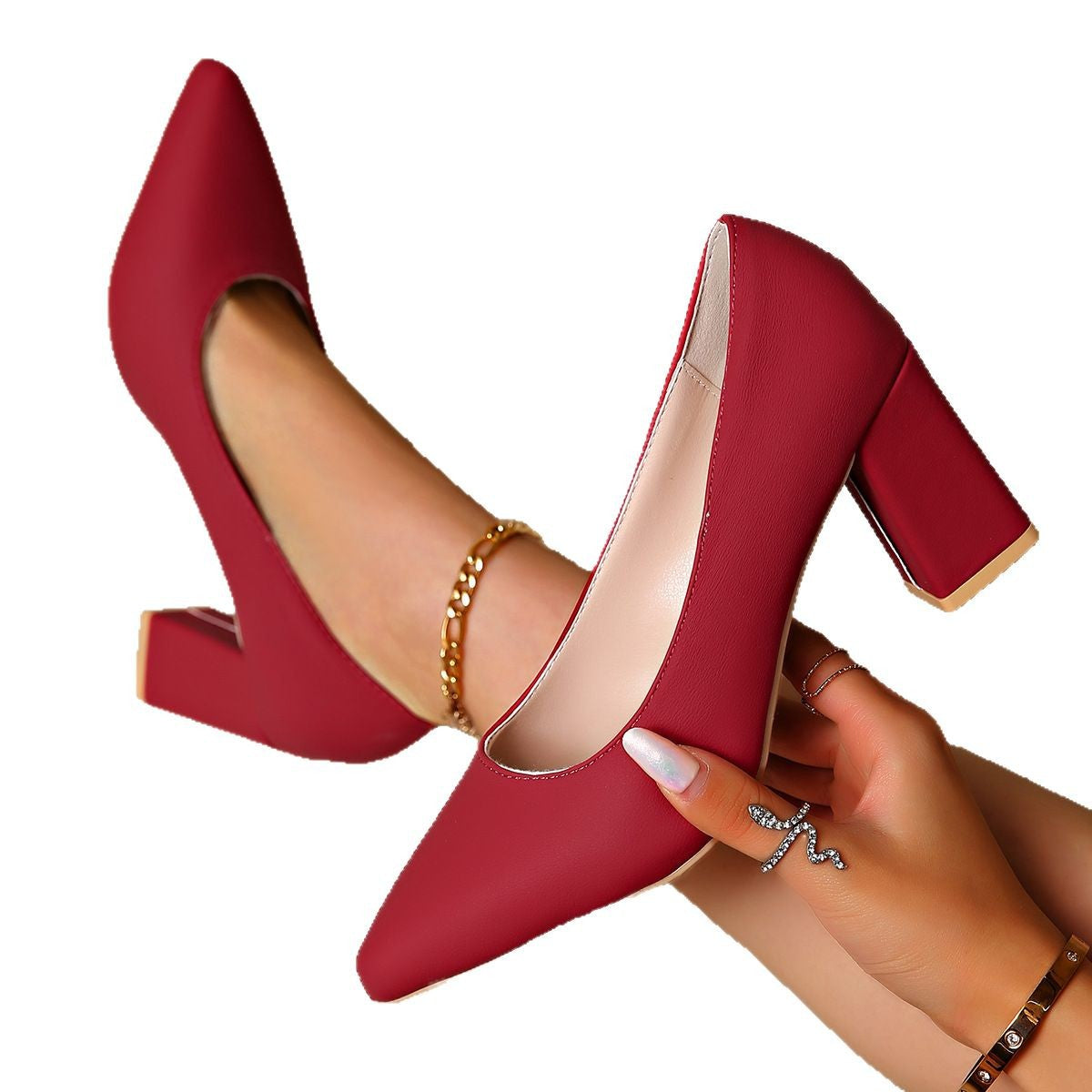 Damen Elegante Pumps mit modischem Blockabsatz und spitzem Design