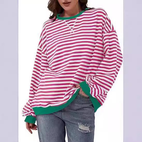 Damen Gestreifter Oversize Pullover mit Kontrastbündchen Shop Nory