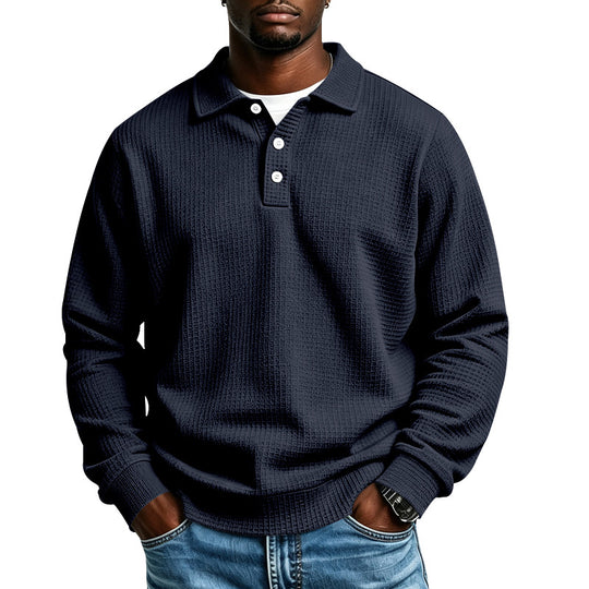 Herren Waffelstrick-Poloshirt mit Knopfleiste und Rippbündchen Shop Nory