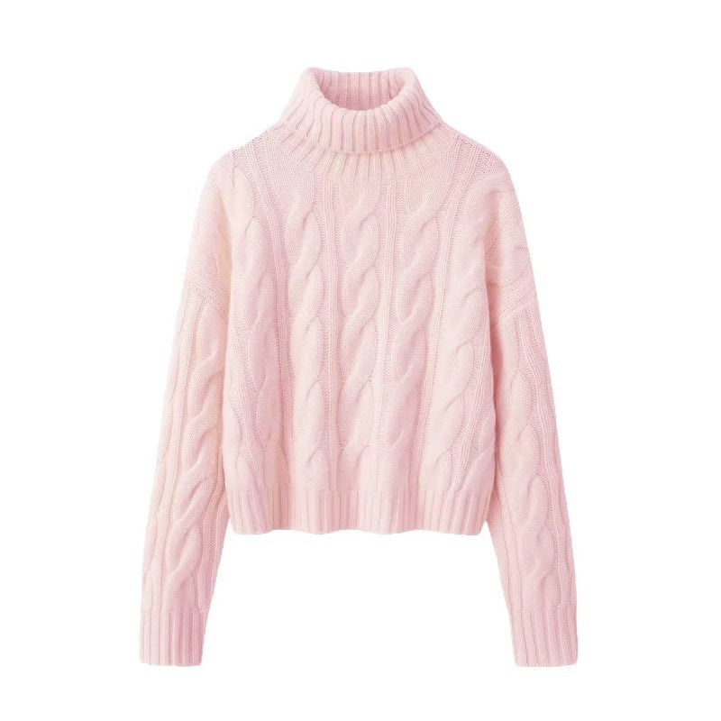 Damen Kurzgeschnittener Zopfmuster‑Turtleneckpullover mit kastiger Silhouette Shop Nory