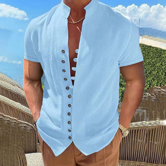 Herren lässiges Kurzarmhemd mit angesagtem Knopfdesign