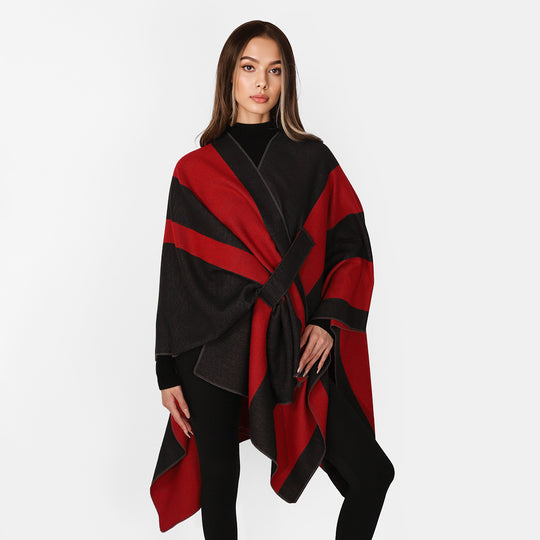 Damen Wickel‑Cape mit breitem Streifenmuster und Bindegürtel Shop Nory