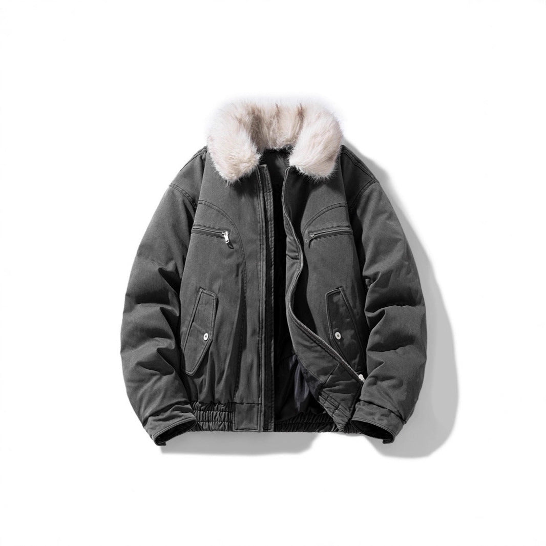 Herren wattierte Bomberjacke mit kuscheligem Kunstfellkragen und Mehrfachtaschen Shop Nory