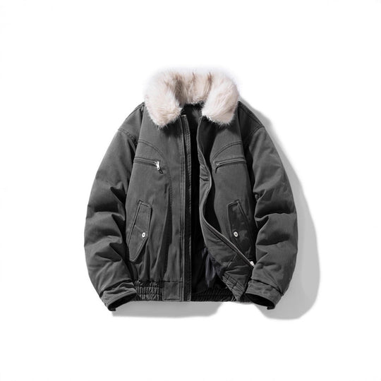 Herren wattierte Bomberjacke mit kuscheligem Kunstfellkragen und Mehrfachtaschen Shop Nory