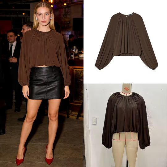 Damen Plissiertes Oversize-Blusenshirt mit weiten Ballonärmeln Shop Nory
