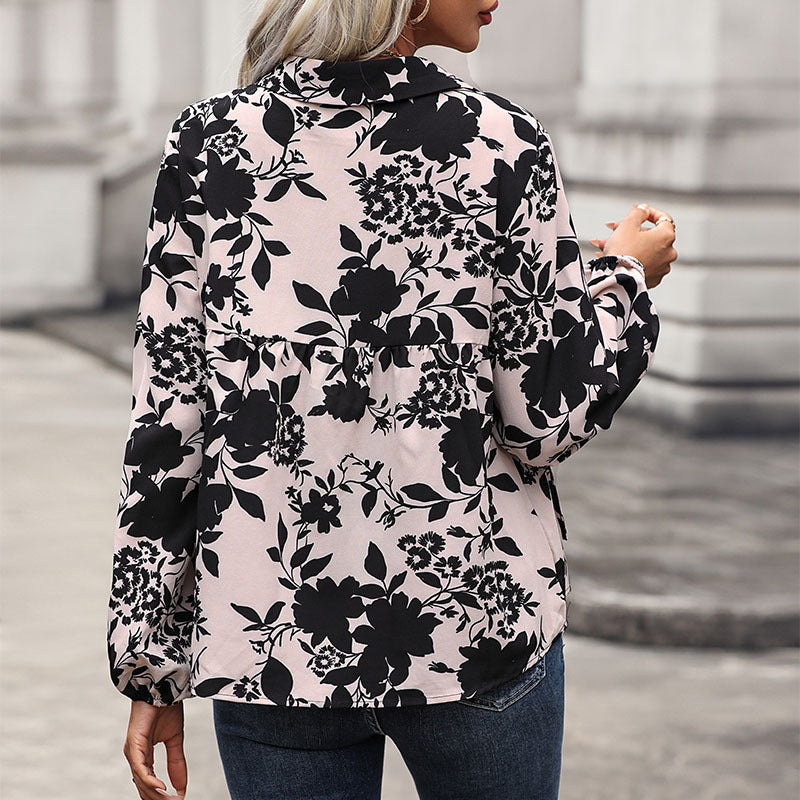 Damen Leichte ViskosShop Noryluse mit Bindekragen, Raffung und Ballonärmeln Shop Nory
