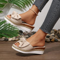 Damen Komfortable Wedge-Pantoletten mit modernen Schleifen und Jute-Detail