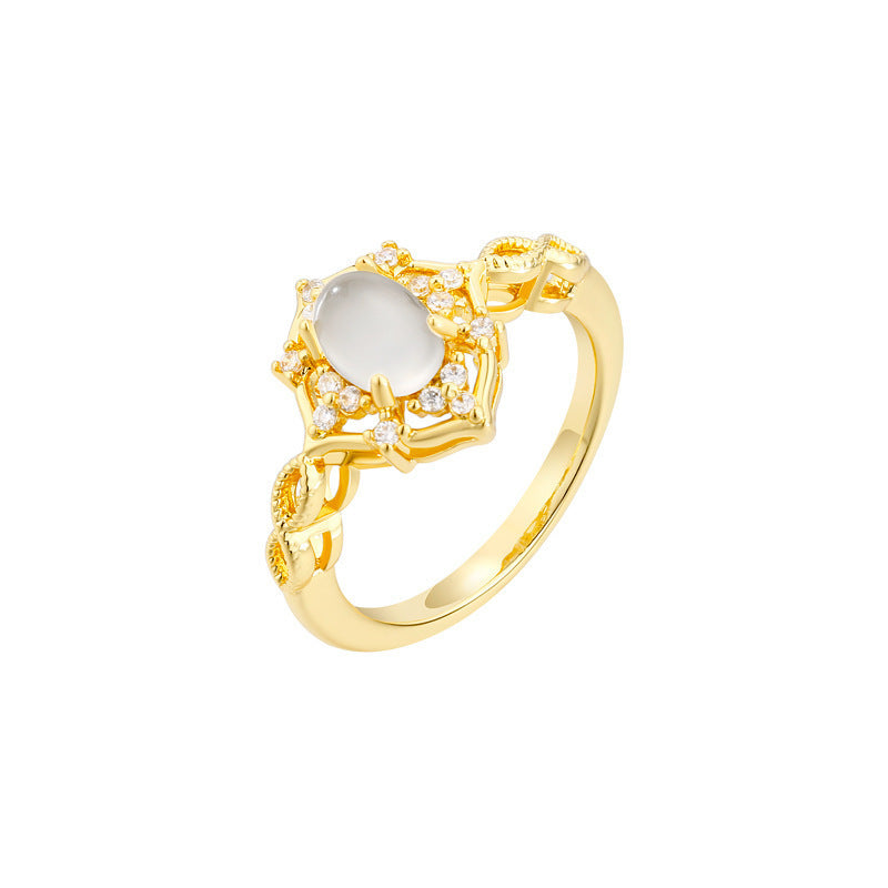 Damen eleganter Ring mit ovalem Stein und kunstvoller Fassung Shop Nory