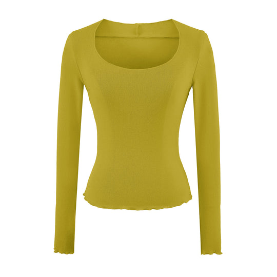 Damen Figurbetontes Langarm-Feinstrickshirt mit quadratischem Ausschnitt und Wellensaum Shop Nory