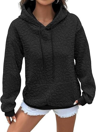 Damen Gestepptes Kapuzen-Sweatshirt mit floralem Steppmuster und Kängurutasche Shop Nory