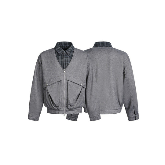 Herren Kurz geschnittene Lagen‑Bomberjacke mit V‑Ausschnitt und aufgesetzten Klappentaschen Shop Nory