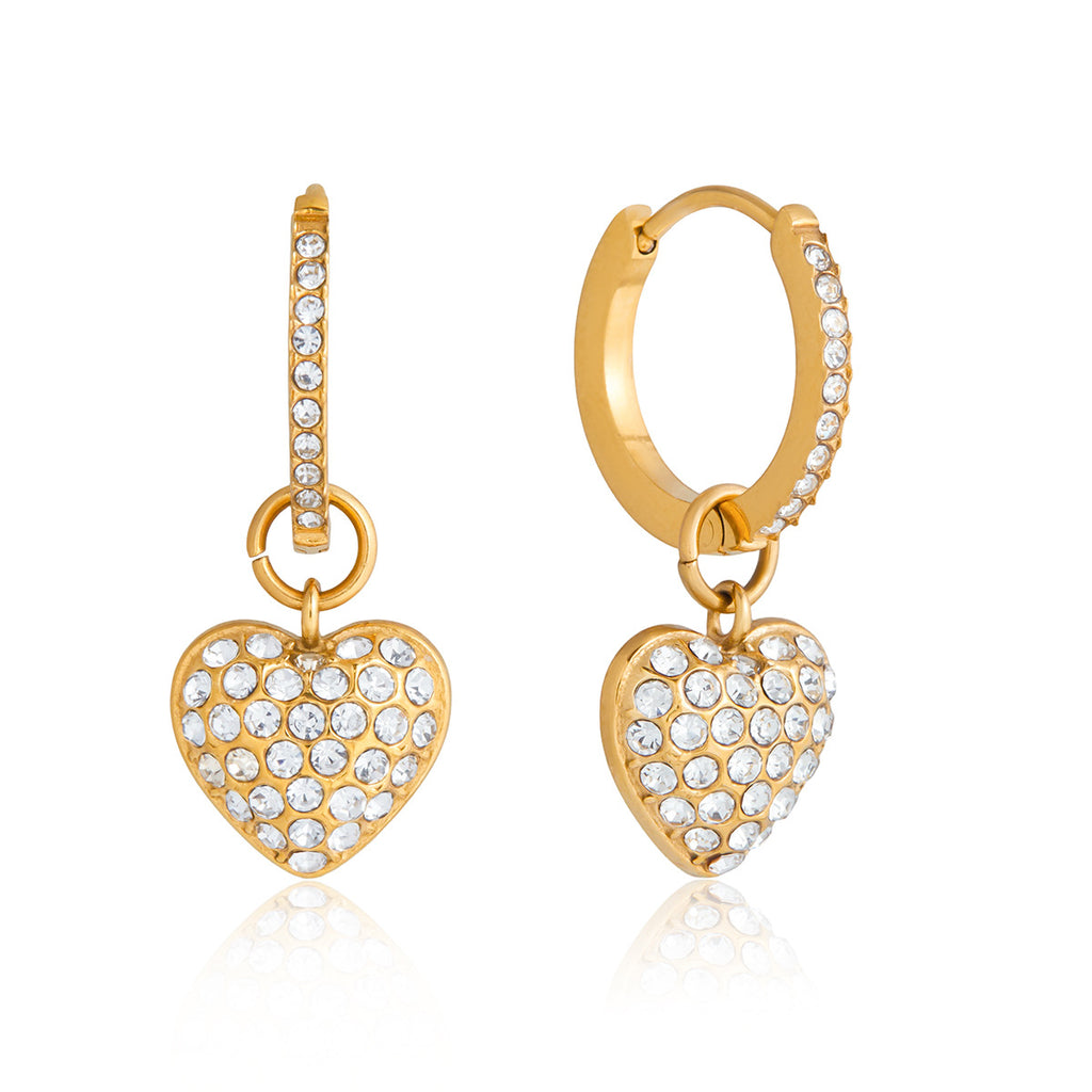 Damen Ohrhänger mit herzförmigem Kristallanhänger und hypoallergenem Edelstahl Shop Nory