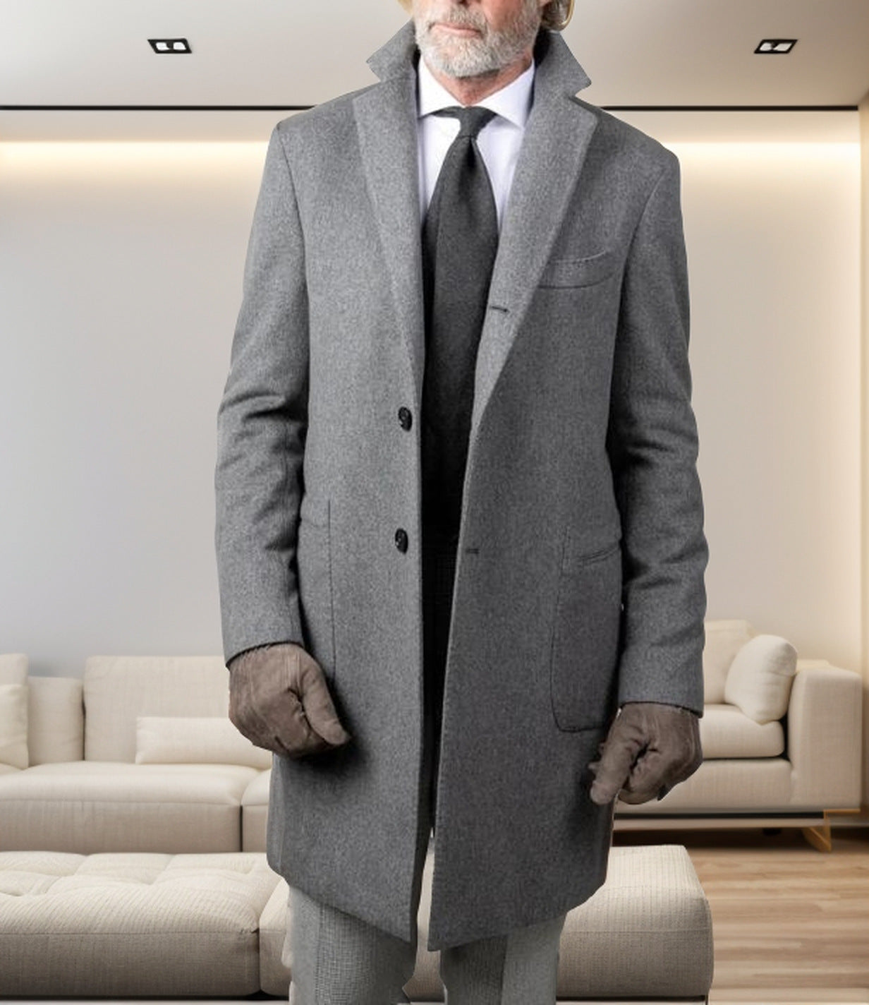 Herren eleganter Langmantel aus weichem Stoff