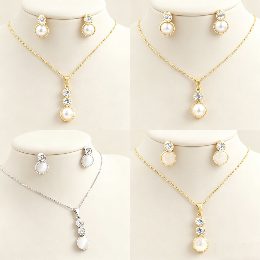 Damen Schmuckset mit zartem Perlenanhänger und funkelndem Zirkonia Shop Nory