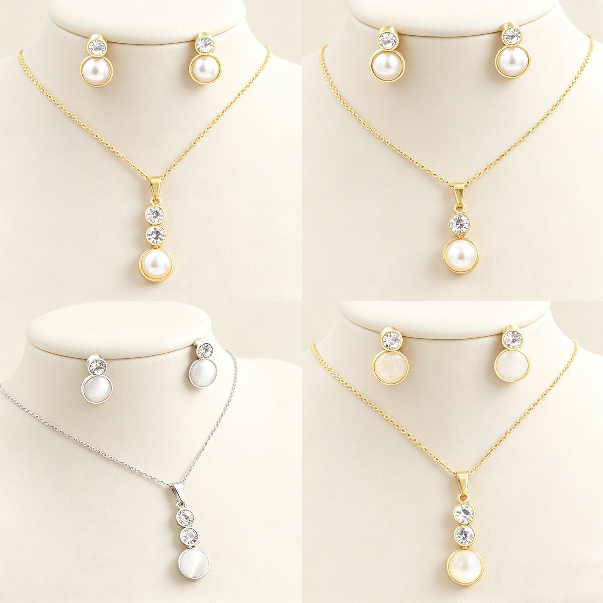 Damen Schmuckset mit zartem Perlenanhänger und funkelndem Zirkonia Shop Nory