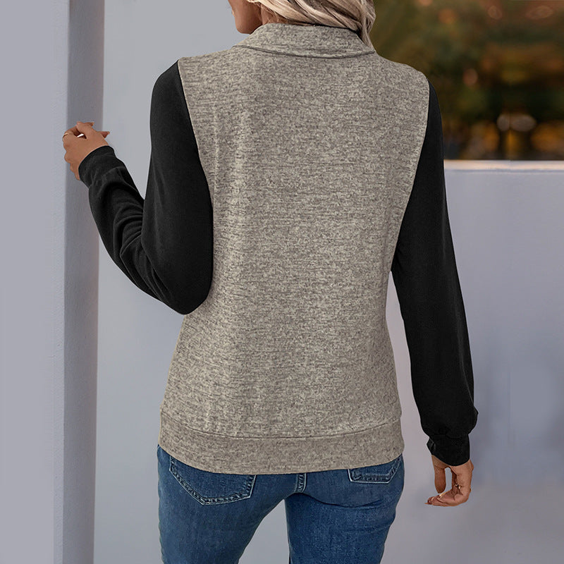 Damen Two‑Tone Langarmshirt mit Kontrastärmeln, Henley‑Knopfleiste und Brusttasche Shop Nory