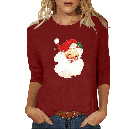 Damen nan lässiges Sweatshirt mit nostalgischem Weihnachtsmannprint und dreiviertelärmeln Shop Nory