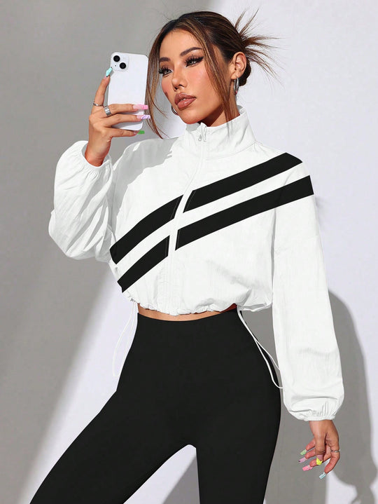Damen Cropped Windbreaker‑Jacke mit hohem Kragen und Kordelzug Shop Nory