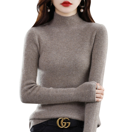 Damen Schmaler Mockneck-Feinstrickpullover mit extrafeiner Rippenstruktur und Kaschmir-Optik Shop Nory