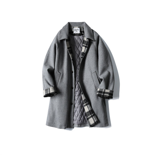 Herren Wollmix-Mantel mit Karofutter, Raglanärmeln und klassischem Hemdkragen Shop Nory
