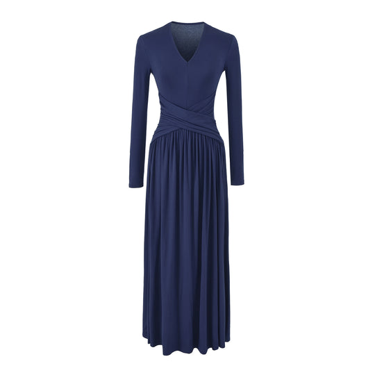 Damen V-Ausschnitt Maxi-Wickelkleid aus Jersey mit geraffter Taillenpartie Shop Nory