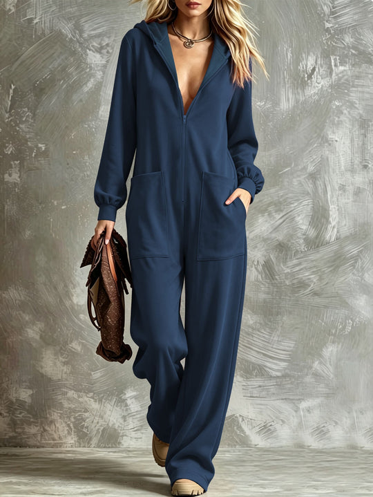 Damen Kapuzen-Jumpsuit mit durchgehendem Reißverschluss und aufgesetzten Taschen Shop Nory