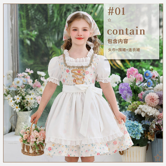 Damen nan traditionelles Dirndlkleid für Mädchen mit bestickter Schürze, Rüschenkragen und passendem Kopftuch Shop Nory