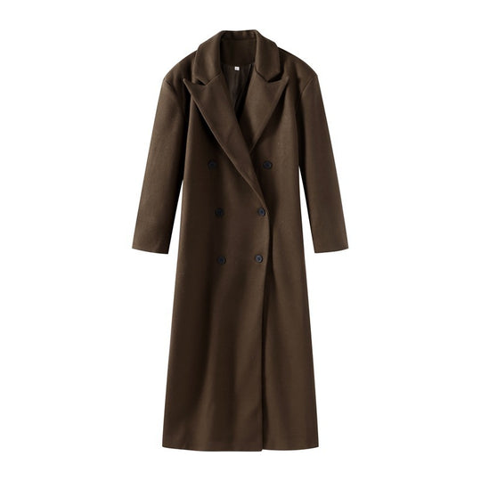 Damen Doppelreihiger Maxi-Wollmix-Mantel mit schmaler Silhouette und fallendem Revers Shop Nory