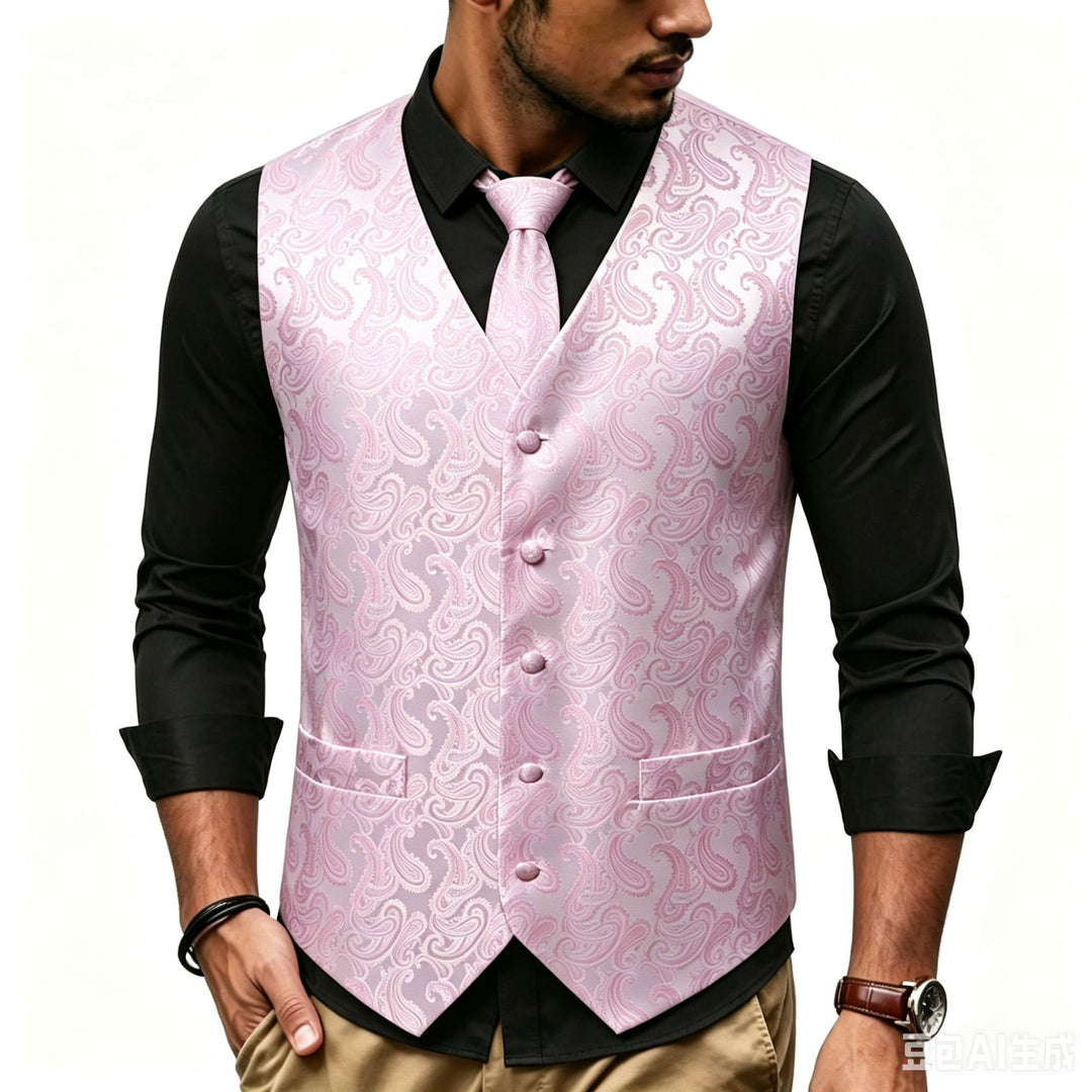 Herren Satin-Jacquard-Weste mit Paisley-Muster und passender Krawatte Shop Nory