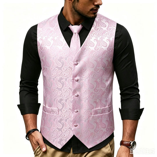 Herren Satin-Jacquard-Weste mit Paisley-Muster und passender Krawatte Shop Nory