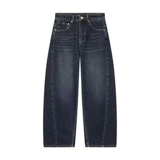 Damen Kurzgeschnittene weitgeschnittene Jeanshose mit hoher Taille und Vorderteil‑Teilungsnähten Shop Nory
