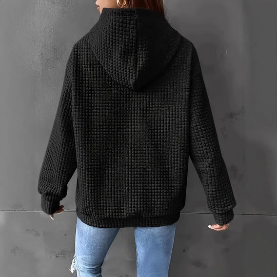 Damen Kapuzenpullover mit Waffelstruktur, Kängurutasche und Metallic-Herzprint Shop Nory