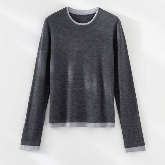 Damen Leichter Feinstrick-Langarmpullover mit Kontrastbündchen und Rundhalsausschnitt Shop Nory